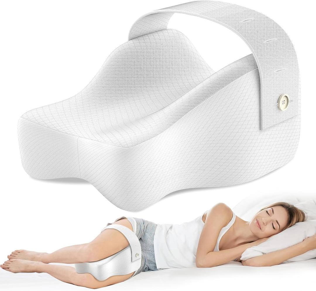 Knee Pillow for Side Sleepers, Memory Foam Leg Pillow for Side Sleeping, Adjustable Strap Knee Pillows, Pillow for Between Knees While Sleeping, Relief for Sciatica, Back, HIPS, Knees, Joints Pain