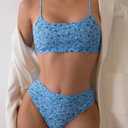 SOLY HUX Women's 2 Piece Bathing Suit Floral Print High Waisted Scoop Neck Cute Bikini Set Beachwear Blue Floral Large
