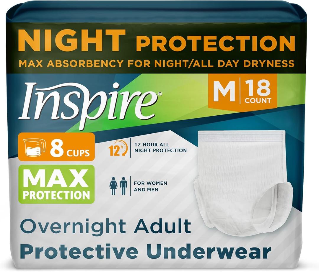 Inspire Adult Diapers Women or Men - MAX Absorbency | Our Most Absorbent and Dry, Incontinence Underwear for Women or Men | Leak Proof Diaper Overnight or Daytime for Heavy (Medium (18 Count))