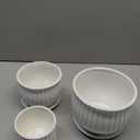 Yesland Ceramic Flower Plant Pots with Saucer, Set of 3 in Different Sizes, Modern Round Ceramic Succulent Planter Pots with White Stripe Texture for Garden