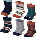 Eyean Kids Merino Wool Socks Boys Girls Thermal Winter Hiking Warm Thick Boot Cozy Toddler Crew Socks 6 Pairs (4-7 Years, Orange Stripes)