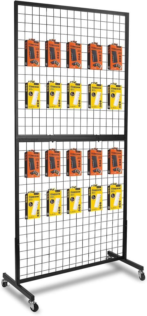 3'x 6' Gridwall Panel Display Stand with T-Base, Black Wire Grid Wall Panels with Wheels, Craft Display Rack, Art Display Stand, Retail Display, Show Rack