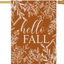Thanksgiving House Flags for Outdoor Decoration, Hello Fall Maple Leaves Large Yard Flag, Decorative Autumn Seasonal Farmhouse Holiday Outside Decor 28x40 Inch Vertical Double Sided