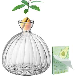 Avocado Seed Starter Vase,Thickened Striped Avocado Seed Sprout Glass Container, Avocado Tree Planting Growing Kit with Avocado Sticker for Plant Gardening Lover (Striped)