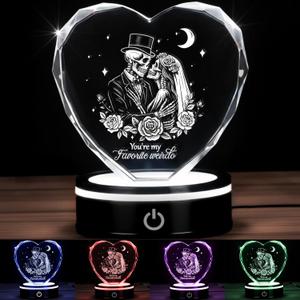 Valentine's Day Gifts for Her Him Wife with LED Colorful Base Romantic Anniversary Wedding Gifts for Her Birthday Gift Crystal Keepsakes Presents(Skeleton)