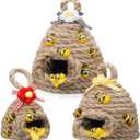 Jutom 3 Pieces Bee Hive Decor Honey Bee Tiered Tray Decor Summer Spring Honeycomb Decorations Mini Jute Beehive Farmhouse Kitchen Decoration for Table Shelf Sitter Home Coffee Bar Themed Party