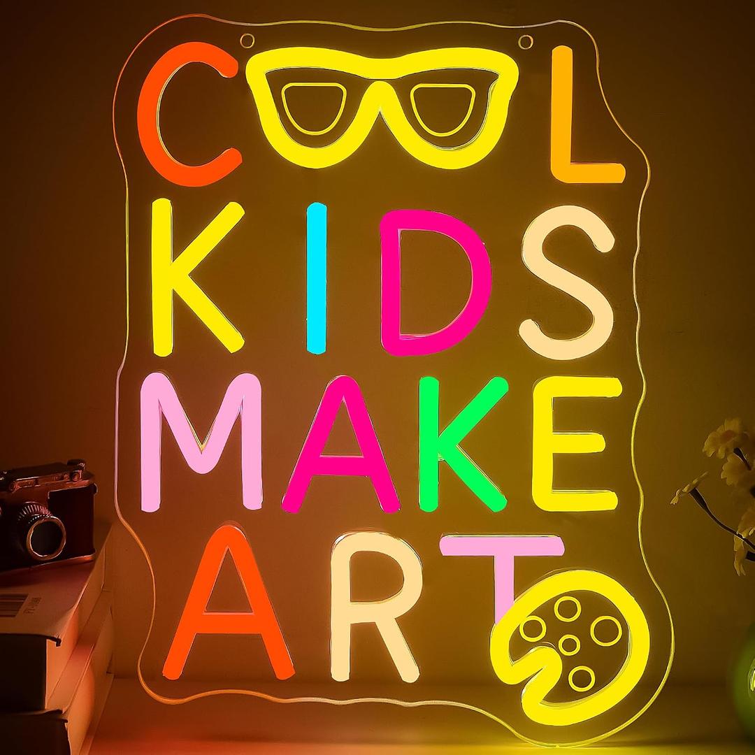 Cool Kids Make Art Neon Sign for Wall Decor Art LED Light for Classroom Dimmable Colorful Light Up Paint Sign for Art Studio Kids Room Gallery Bedroom Decoration Birthday Gifts Size 12.9*9.7 In(TWP254)