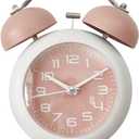 TXY Alarm Clock, Metal 4 Inch Desk Table Analog Clock Silent with Night Light for Dormitory Home Office Travel Decor Alarm Clock (Pink)