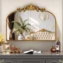 Vintage Arched Wall Mirror, 28"x 20" Bathroom Vanity Mirror with Carved Pattern Top and Aluminum Frame, Antique Decorative Mirror for Hanging or Leaning