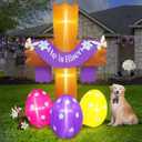 8FT Tall Easter lnflatables Decoration He is Risen Cross with Easter Eggs Built-in 5 LED Lights Blow Up Easter Outdoor Yard lnflatable Decorations