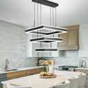O'NEELDY LED Pendant Light Fixture, 20.47'' Modern Chandelier Square Rings Adjustable Height Black Pendant Lighting 3 Lights Kitchen Island Chandeliers for Dining Room, 6000K