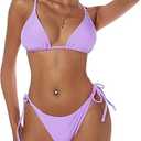 ZAFUL Women's Triangle Bikini Floral String Bikini Set Two Piece Swimsuit Bathing Suits , (Small, 1-light Purple)