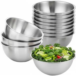 12 Pcs 304 Stainless Steel Mixing Bowls with Graduations, Metal Serving Salad Bowls, Reusable Baking Food Storage Containers for Baking, Cooking, Making Salads, Soups, Ice Cream, Noodles, cereal, 6.7"W x 2.7"H
