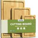 3-Piece Set Bamboo Cutting Board for Kitchen - Crack-Resistant Wood Chopping Boards with Deep Juice Grooves, Pre-Oiled Butcher Block for Meat, Vegetables & Cheese, Natural