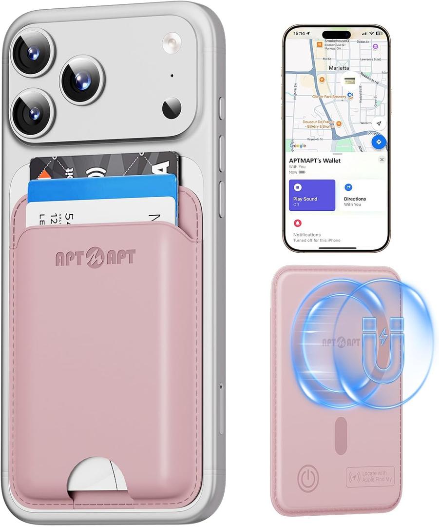 for MagSafe Wallet with Find My Tracking, Ultra-Slim, 3-Card RFID Holder, Strong Magnetic Wallet for iPhone 17/16/15/14/13/12 Pro Max Air Plus, Wireless Charging, Pink