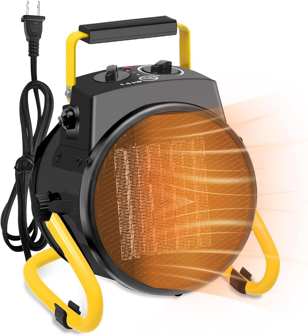 1500W Portable Garage Heater, Electric Outdoor Heater with Fast Heating & Overheat Protection, Patio and Greenhouse Space Heater for Indoor or Outdoor Use (Yellow）