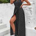 Women Casual Summer Polka Dot Sleeveless Midi Dresses Bohemian Side Slit Wedding Guest Long Dresses (Black, XL)