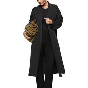 Womens Long Sleeve Maxi Cardigan Open Front Oversized Knitted Sweater Coat Casual Lapel Warm Overcoat with Pockets, L, Black