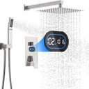 Shower Faucet Set with Hydro Power Temperature Display, Shower System Bathroom 12 Inches Shower Head with Handheld Spray, Wall Mounted Shower Fixtures with Shower Valve and Trim Kit, Brushed Nickel
