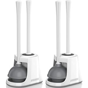 Toilet Plunger and Brush, Bowl Brush and Heavy Duty Toilet Plunger Set with Ventilated Holder, 2-in-1 Toilet Brush and Plunger Combo for Bathroom Cleaning (2, White)