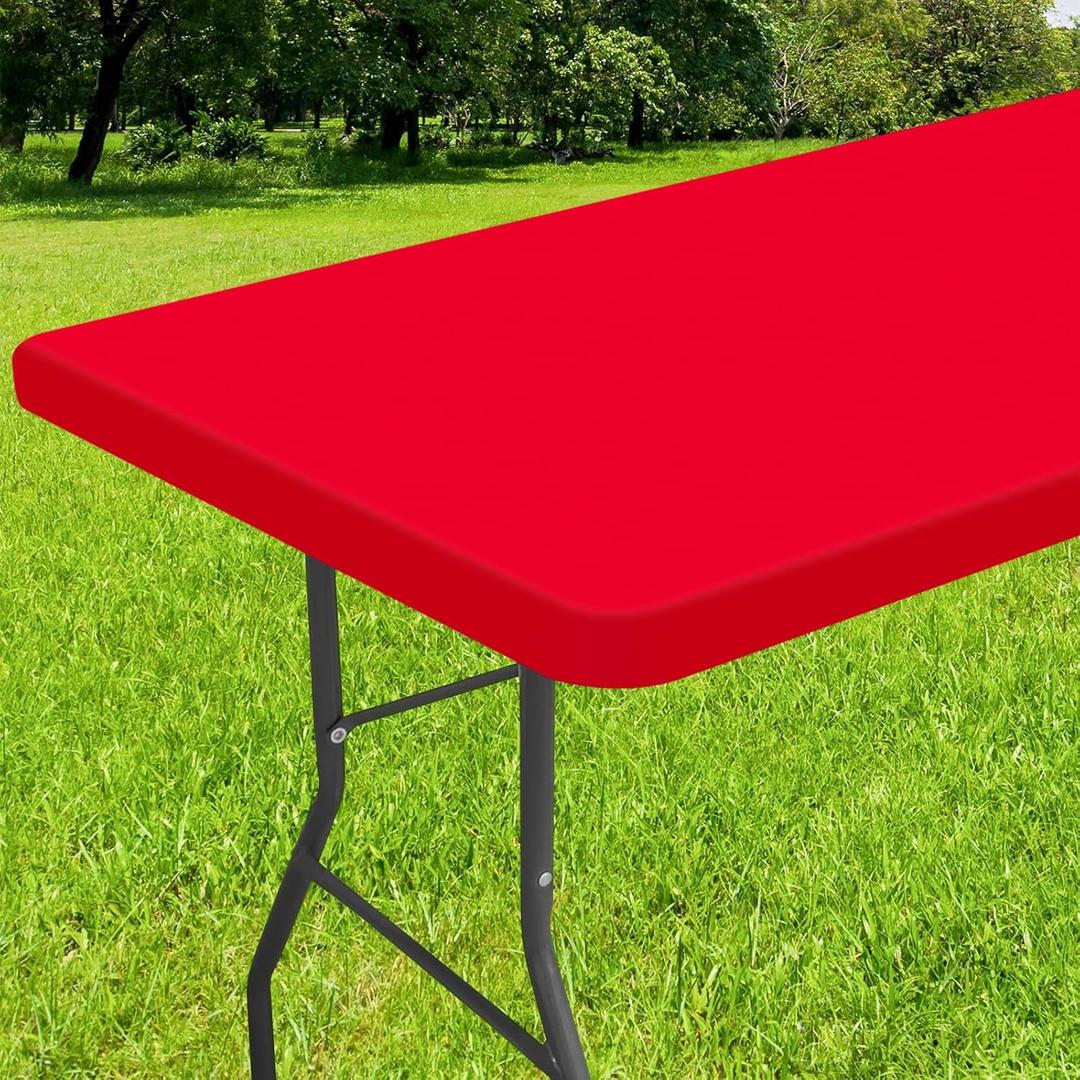 Smiry Rectangle Tablecloth, Elastic Fitted Flannel Backed Vinyl Tablecloths for 4ft Folding Tables, Waterproof Wipeable Table Covers for Indoor, Outdoor, Picnic and Camping (Red, 30"x48")