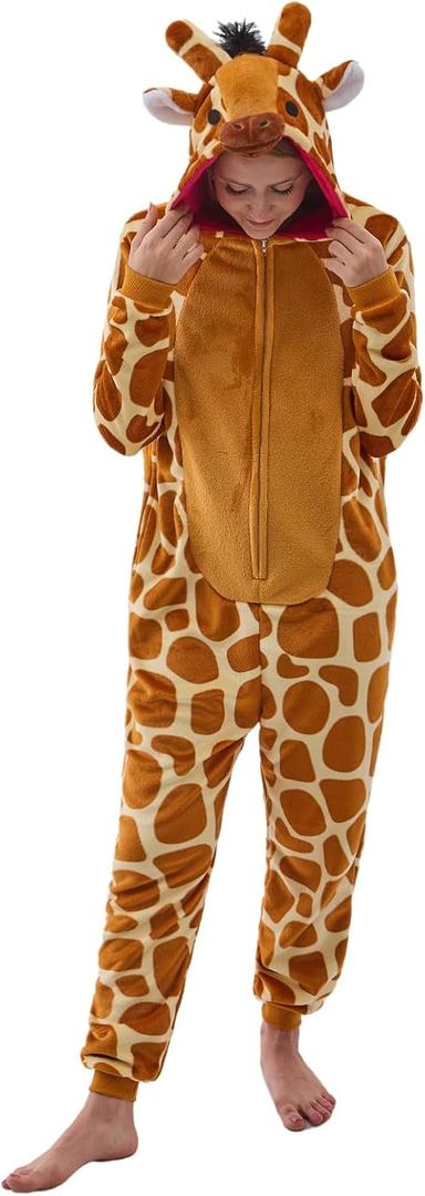 NEWCOSPLAY Unisex Adult Giraffe Onesie Pajamas Animal One Piece Costume Cosplay Sleepwear (Giraffe, X-Large)