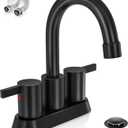 Phiestina 4 Inch 2 Handle Centerset Matte Black Lead-Free Modern Bathroom Faucet, 360 Swivel Spout 2-3 Hole RV Bathroom Vanity Sink Faucet with Pop Up Drain and Water Supply Lines,BF015-1-MB