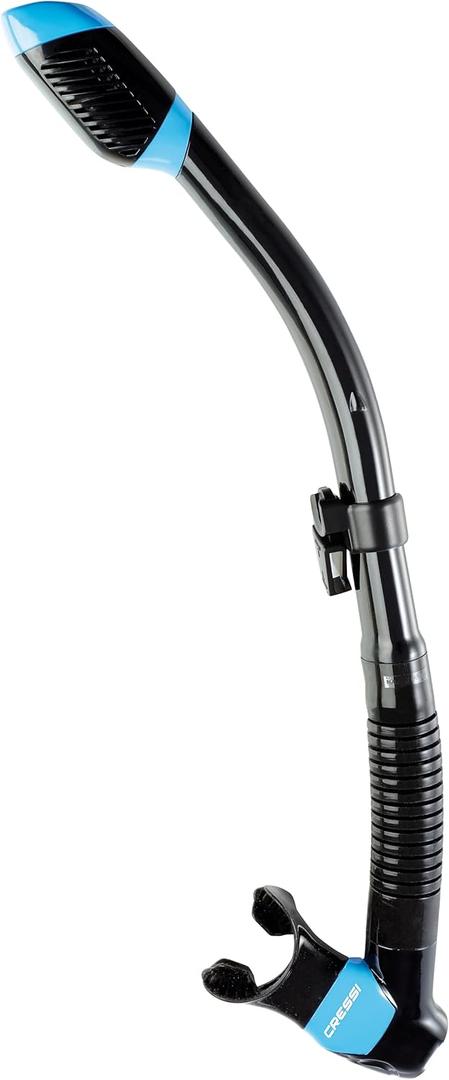Cressi Adult Diving Dry Snorkel with Splash Guard and Top Valve - Supernova Dry: Designed in Italy (Black/Blue)