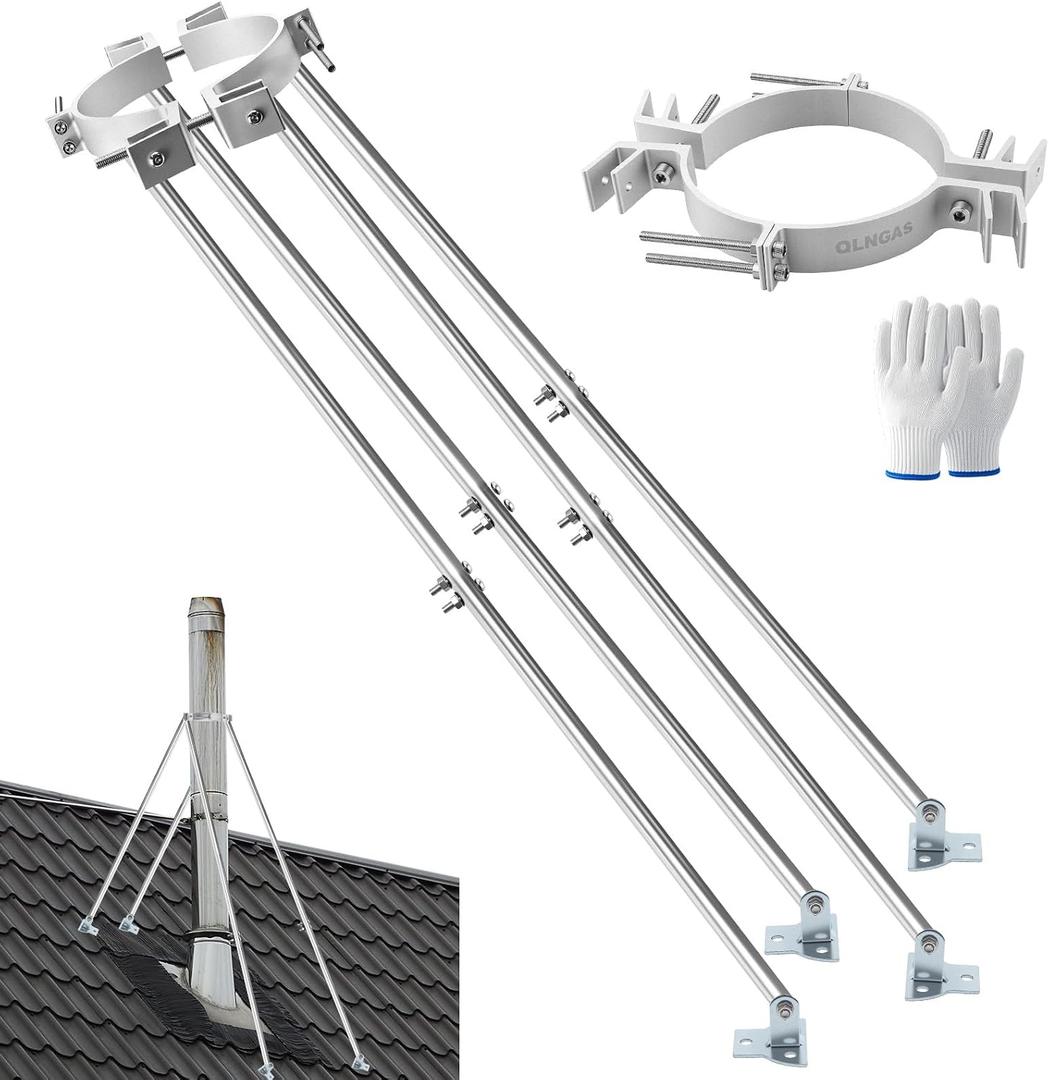 2026 Updete 6-8 Inch Extended Roof Bracket Supports Chimney Stove Pipe for DuraVent, with 4-Legged Support，Adjustable Pipe Supports, Durable Metallic Upgrade, Stable Against Wind & Snow