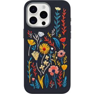OtterBox iPhone 15 Pro Max Symmetry Series Cactus Leather Embroidery for MagSafe - Enchanted Garden Blue