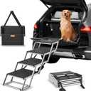 VEVOR 4-Step Dog Car Steps, Folding Dog Ramp with Nonslip Surface, Portable Pet Steps in Aluminum for Car, SUV and Truck, Supports up to 250 lbs