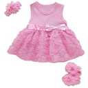 Niyage Baby Girls Clothes Dress Headband Shoes 3 Pcs Set Flowers Party Outfit Floral Dress-Pink 12-15 Months