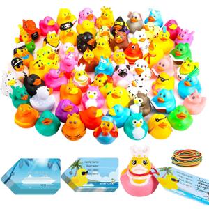 100Pcs Cruise Ducks Tags Kits Includes 30 Cruising Ducks with 30 Cruise Duck Tags & 40 Rubber Bands Assorted Random Rubber Ducks for Cruise Ship Hiding Ducks Easter Basket Stuffers