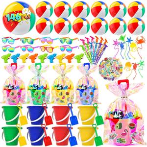 YADIYA Pool Party FavorsBeach Summer Party Favors for Kids,146 PCS Beach Toys For Kids Ages 4-8,Summer Toys with Beach Balls,Kids Sunglasses,Sand Buckets,Sticky Toys-Pool Party Decorations