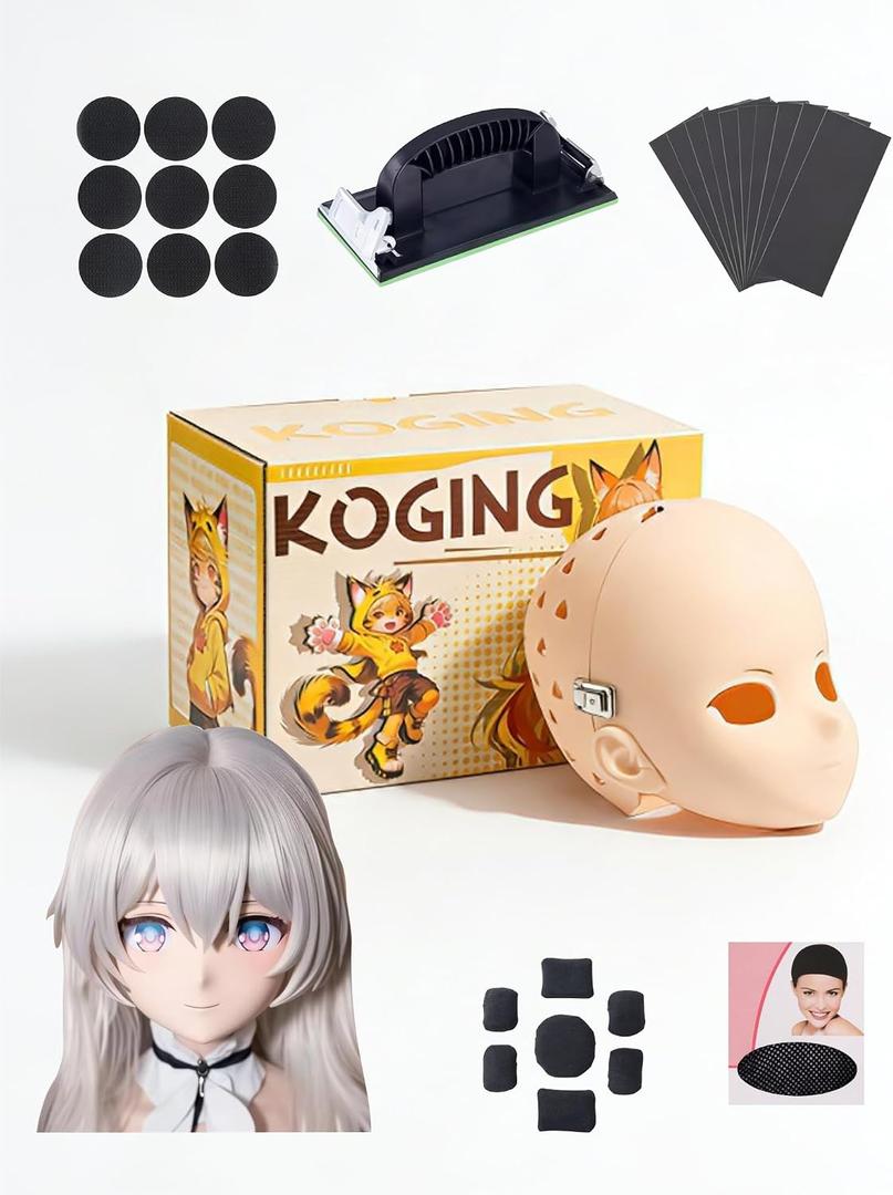 Kigurumi Mask - DIY Animegao Kigurumi Mask with Locking Buckle, Polishing Tools, 3/4 Full-Head Mask for Cosplay Costume