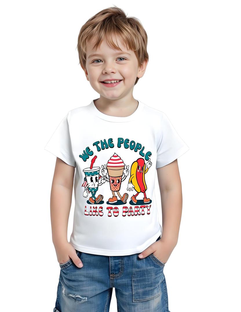 Canis Toddler Boys Girls 4th of July T-Shirt We The People Like to Party Independence Memorial Day Short Sleeve Shirt (1-2T,White Party) (White)