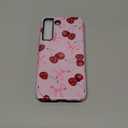 DEFBSC Case for Samsung Galaxy S22, Cute Pink Bow Cherry Print Aesthetic Trendy Pattern for Women Girls Slim Durable Bumper Shockproof for Samsung Galaxy S22 Case, Pink Ribbon/Glossy