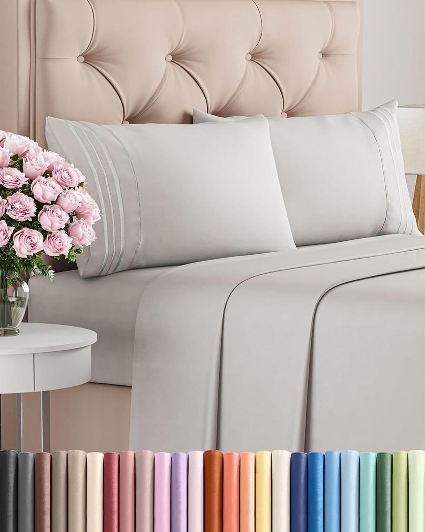 Full Size 4 Piece Sheet Set - Comfy Breathable & Cooling Bed Sheets Set - Hotel Luxury Bedding for Women, Men, Kids, Teens, Boys & Girls - Deep Pockets, Soft and Wrinkle Free - Oeko-Tex - French Grey