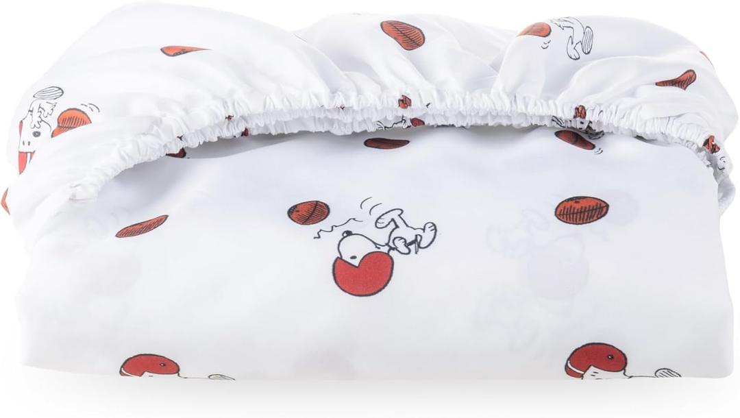 Berkshire Blanket Peanuts Fitted Sheet Full Size(Only), Cute Character Snoopy Microfiber Sheet with Deep Pocket, Soft and Breathable, Snoopy Football Fun Sheet White