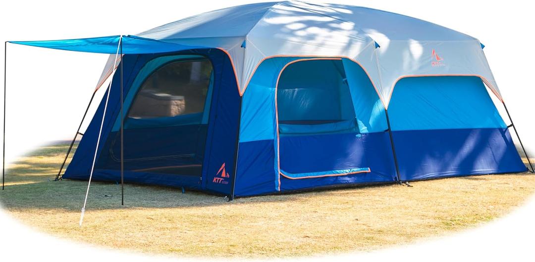 KTT Extra Large Tent 14 Person, Family Cabin Tents, 2 Rooms, 3 Doors and 3 Windows with Mesh, Straight Wall, Waterproof, Double Layer, Big Tent for Outdoor, Picnic, Camping, Family Gathering(Dark Blue)