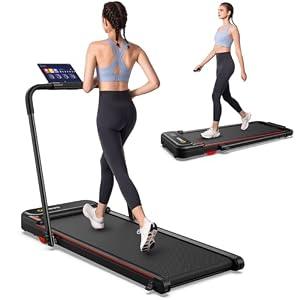 UREVO Smart 2-in-1 Folding Treadmill, Compact Walking Pad with Safety Handle, Plug and Play, Dual LED Display, Workout APP, Walking or Running for Home Office, Remote Included
