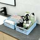 Soddeph 4 Pack Plastic Storage Basket with Handles, Wide Shallow Organizer Bin for Open-Top Desk and Drawer Organizer, Perfect for Snacks, Stationery (Blue)