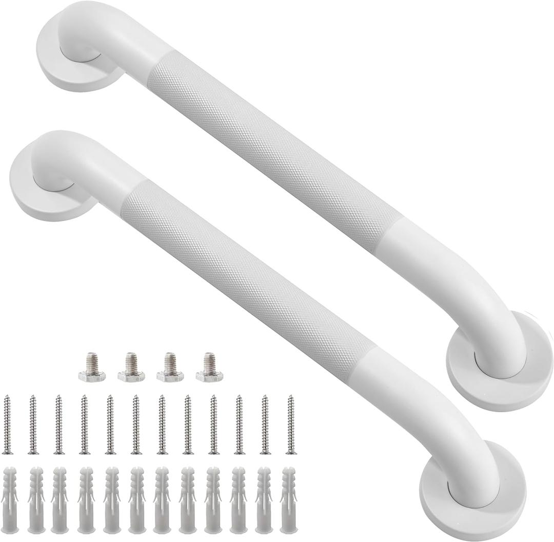 Shower Grab Bar, 2 Pack 16 Inch White Bathroom Grab Bar, 1.25" Diameter 304 Stainless Steel Anti-Slip Grab Bars for Bathtubs and Showers, Handicap Shower Grab Bar for Seniors Elderly