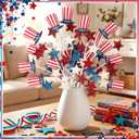 6 Pcs Red White Blue Decorations 4th of July Patriotic Floral​ Pick Artificial 250 Glitter Star Memorial Day American Flag Hat Stem Independence Day Decor for Home Vase Table Centerpiece