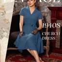 Wedtrend Women's Vintage Tea Dress, Short Sleeve Cocktail Party Dress Work Church Casual Dress (Blue, XS)