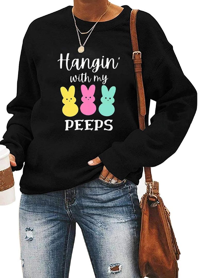 Ykomow Happy Easter Sweatshirt Women Long Sleeve Cute Bunny Rabbit Graphic Tees Pullover (M)