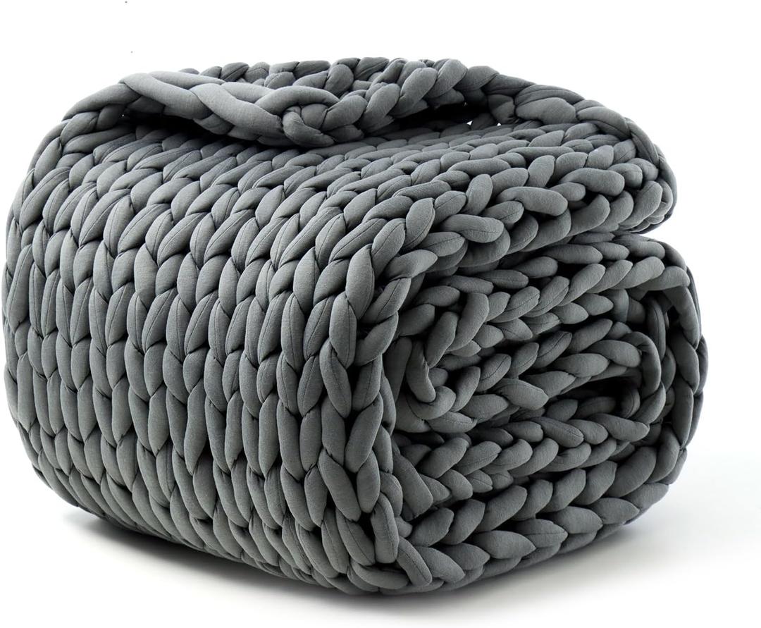 Hand-Knit Weighted Blanket for Adults, Chunky Knit Blanket, Cooling,Breathable,Sustainable,Machine Washable,Organic Cotton,Valentine's Day Birthday Gifts for Mom Women(Dark Grey,40"*60",8lb)