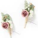 Ling's moment Boutonniere for Men, 2pcs Groom Groomsmen Guest Boutonniere, Artificial Flowers for Wedding/Prom/Homecoming, etc.Dusty Rose