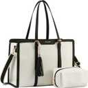 LOVEVOOK Laptop Tote Bag for Women,Canvas Work Bag, Waterproof Business Teacher Bag,Large Computer Handbag Purse Briefcase,Office Gifts for Women (15.6 Inch, Beige & Black)