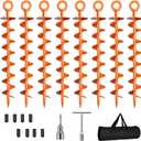 Ground Anchor Screw in, 8 Pack Spiral Trampoline Anchors with Nut and Tool Swing Set Anchors Tent Stakes High Wind Heavy Duty for Sheds, Carports, Mobile Home Orange